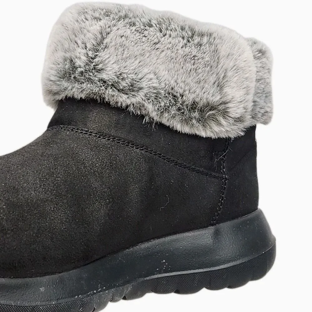 Skechers Boots Women Sz 9 On The Go Joy Black Winter Bootie Faux Fur Line 56101S